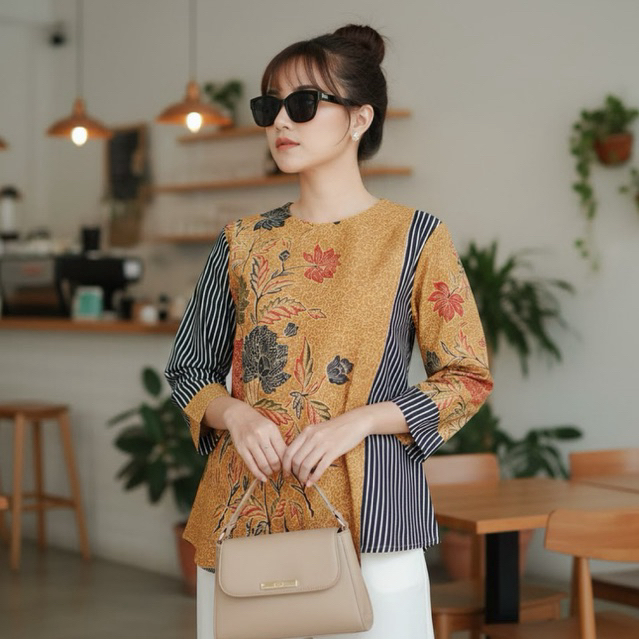 Shanaya Baju Batik Wanita Blus Amora Batik Printing Bunga Cantik Elegan