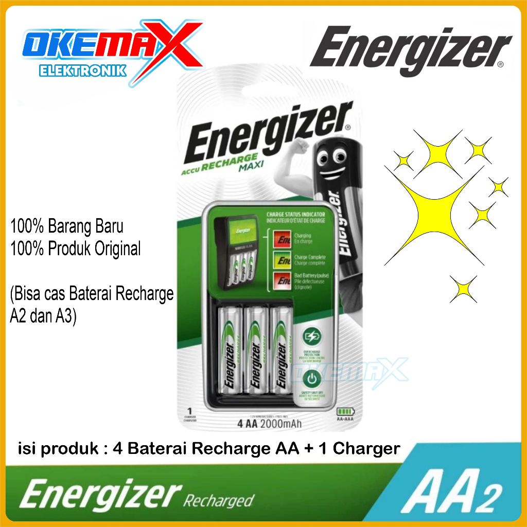 Energizer Baterai Isi Ulang Charger Baterai Rechargeable AAA / Baterai Rechargeable AA  original Bat
