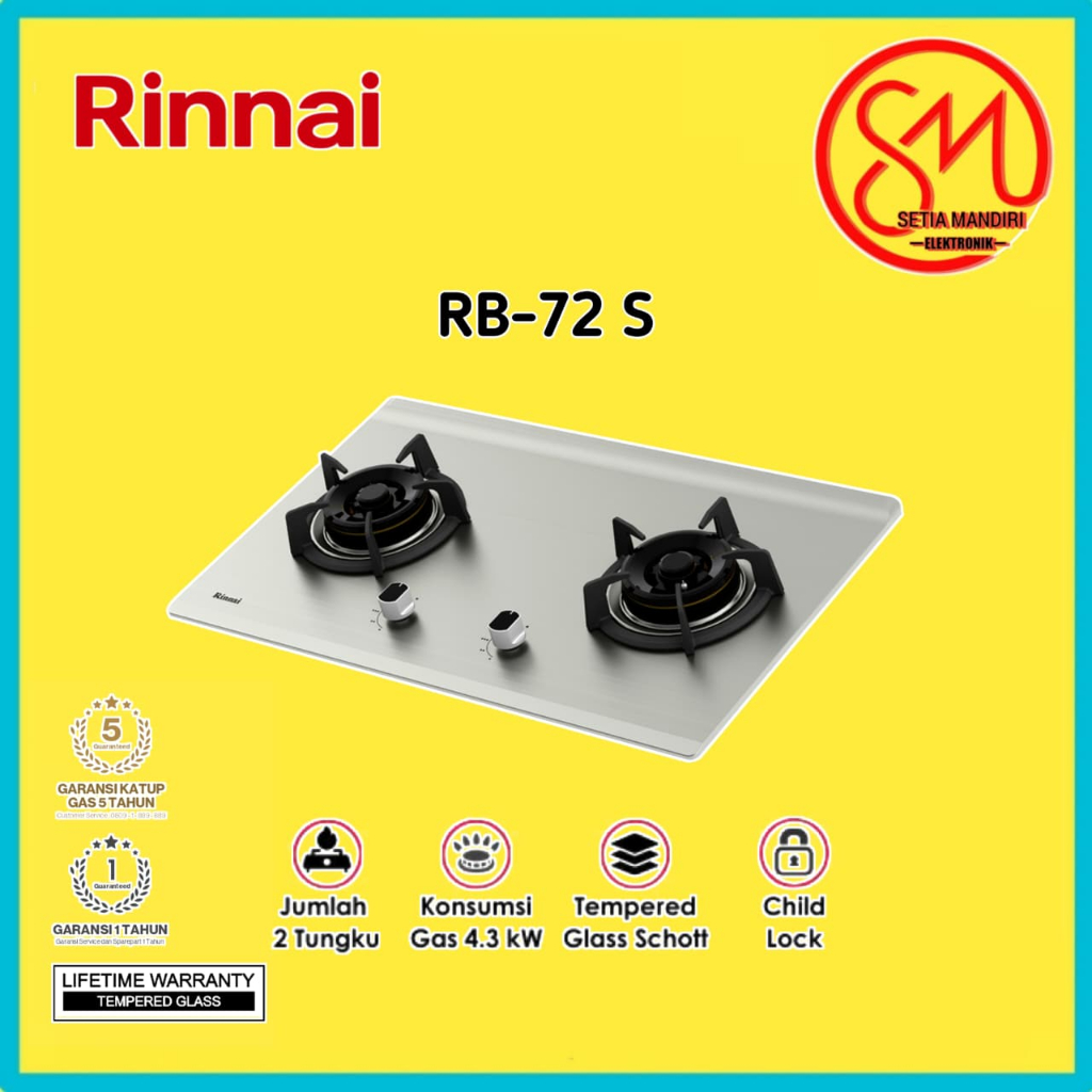 Kompor Tanam Rinnai Stainless Rb 72 S/Kompor Rinnai Rb 72 S 2 Tungku