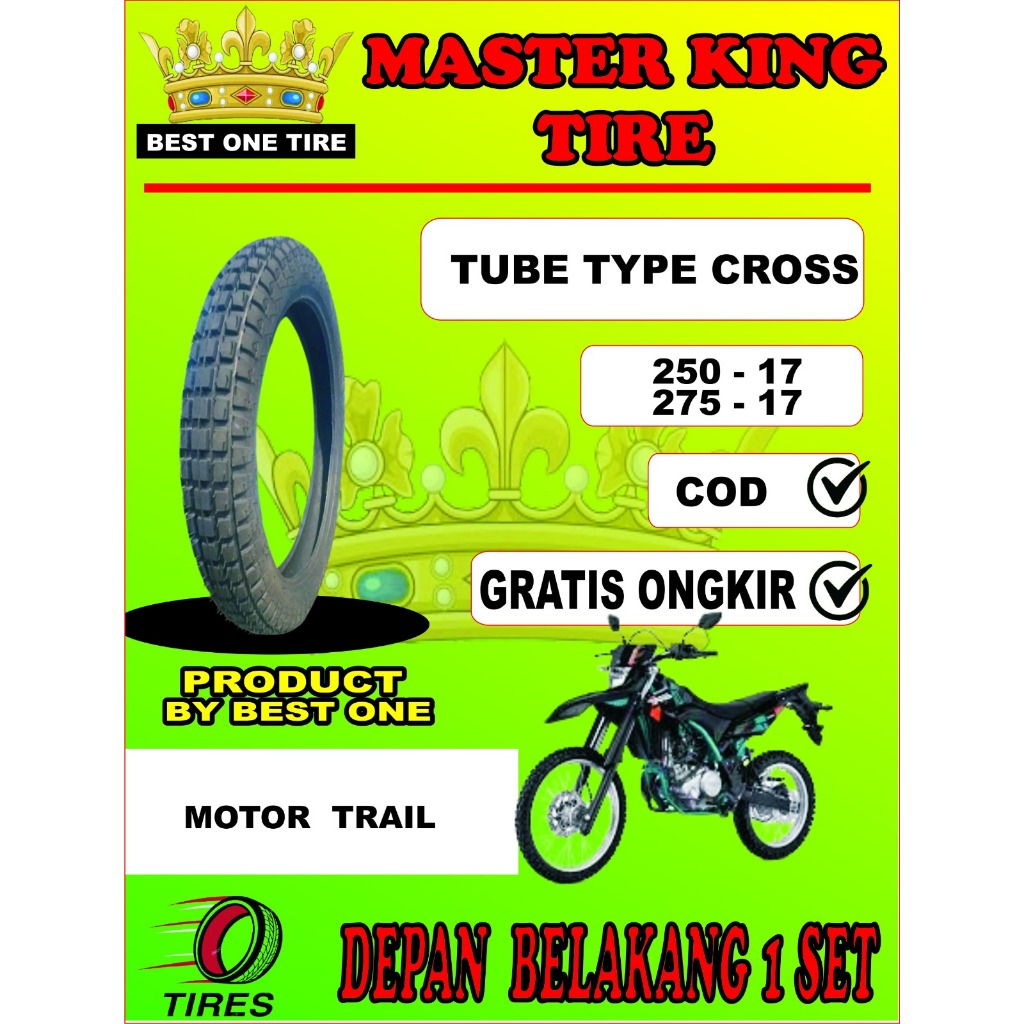 (1 SET X-CROSS R17) Ban Motor Ring 17 X-Cross Trail Tahu Kros Ukuran 250-17 Depan, 275-17 Belakang