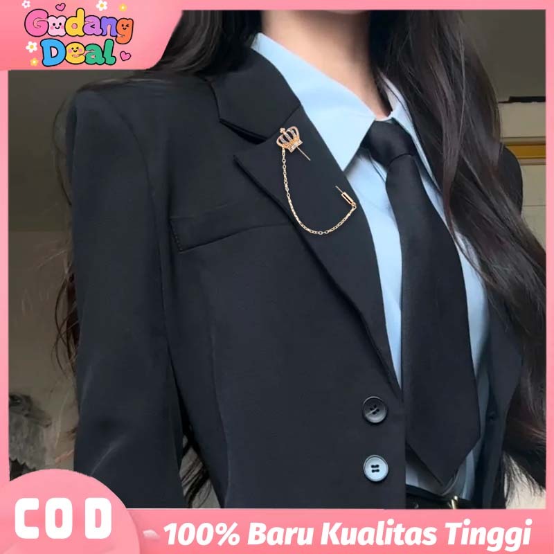 Crown Lapel Pin Bros Rantai Jas Pria Vintage Brooch Bentuk Mahkota Dengan Rumbai Panjang Pin