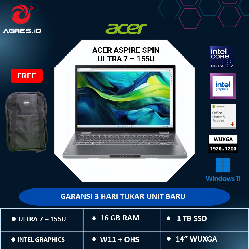 ACER ASPIRE SPIN ASP14 TOUCH ULTRA 7 155U 16GB 1TB W11 + OHS 14"