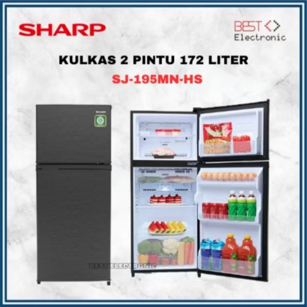 SHARP KULKAS 2 PINTU SJ 195 MNHS SJ 195MN-HS KIREI SERIES 172 LITER SJ 195MN HS