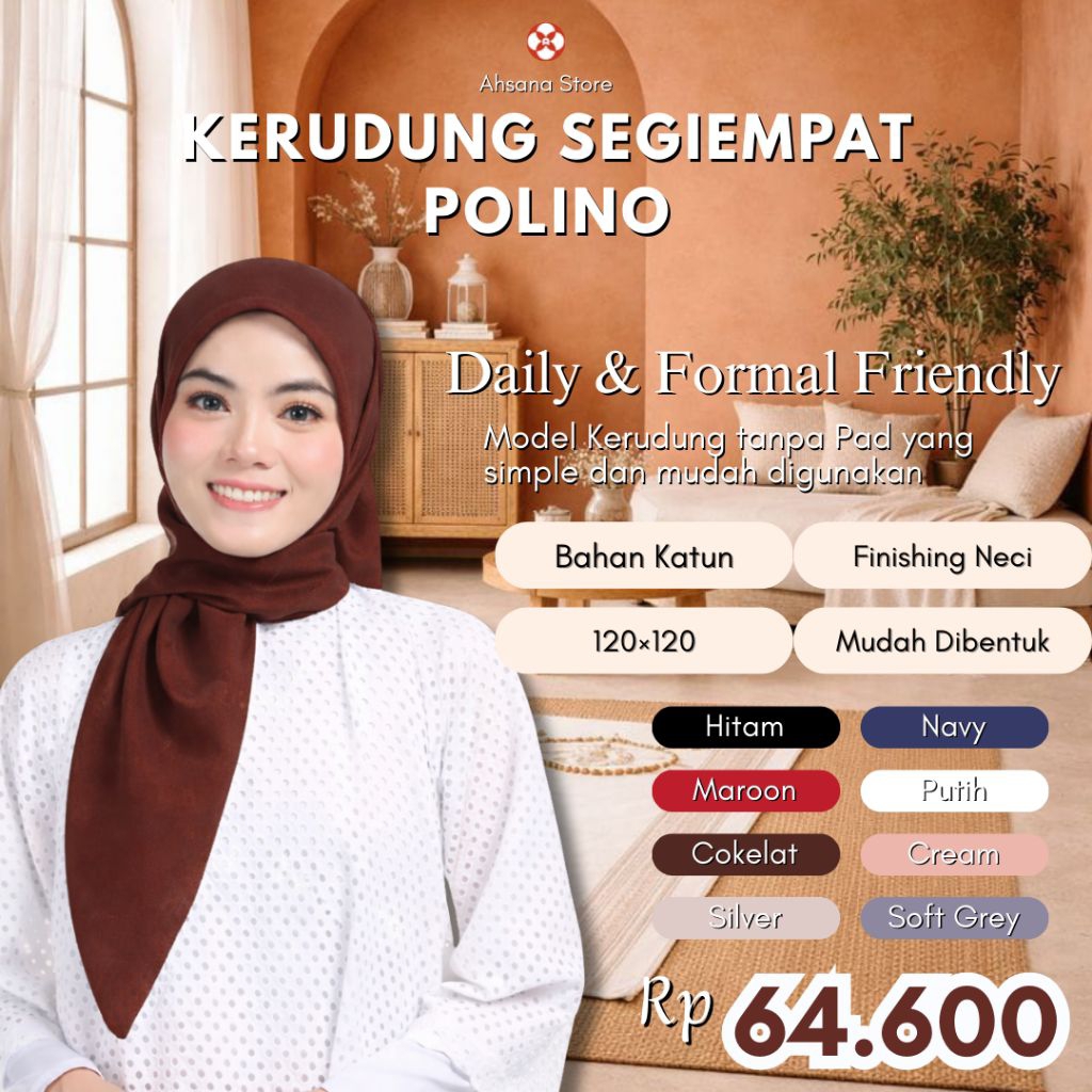 Ahsana - Kerudung Hijab Segi Empat Polino