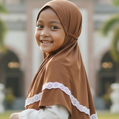 Kerudung Anak Instan LUBNA Jersey Balon Tidak Gerah Warna Mocca