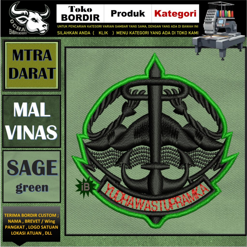 PATCH BORDIR brevet custom TNI WING YWP YUDHA WASTU PRAMUKA INFANTERI  OCHA - EMBROIDERY PATCHES PER