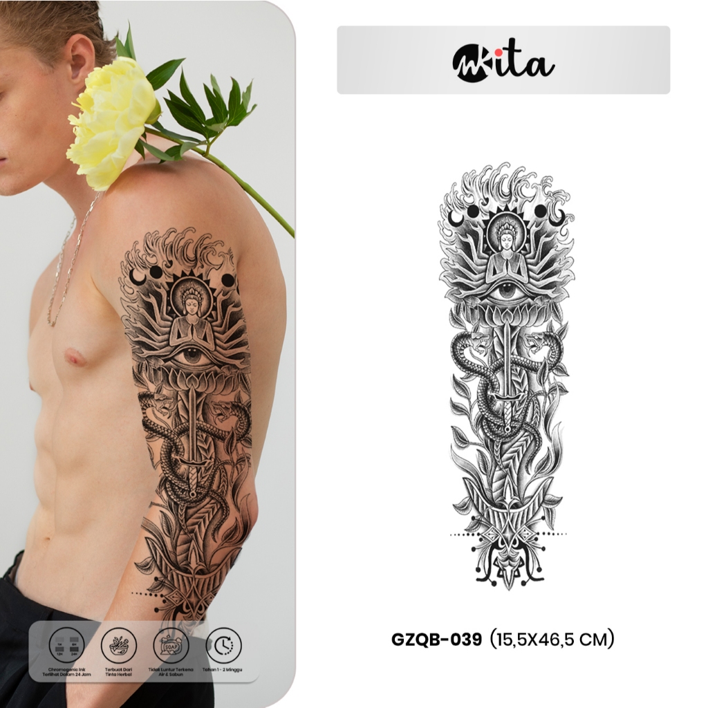 INKITA-Tatto Temporer Full Arms Semi Permanent Fruit Ink Sementara Tato Anti Air 155X465mm