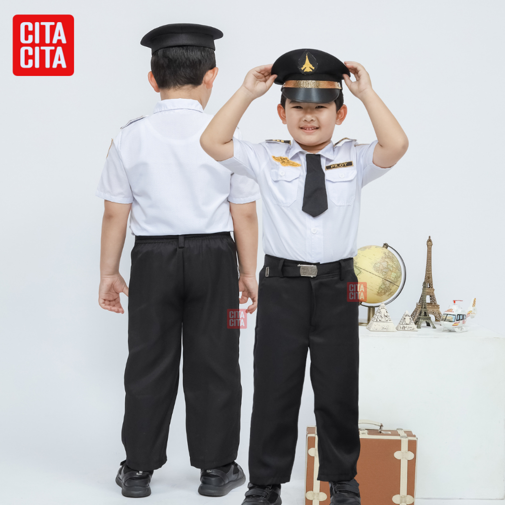 CITA CITA - Baju Pilot Anak Laki Laki Maskapai Penerbangan Custom Profesi Seragam Karnaval TK PAUD