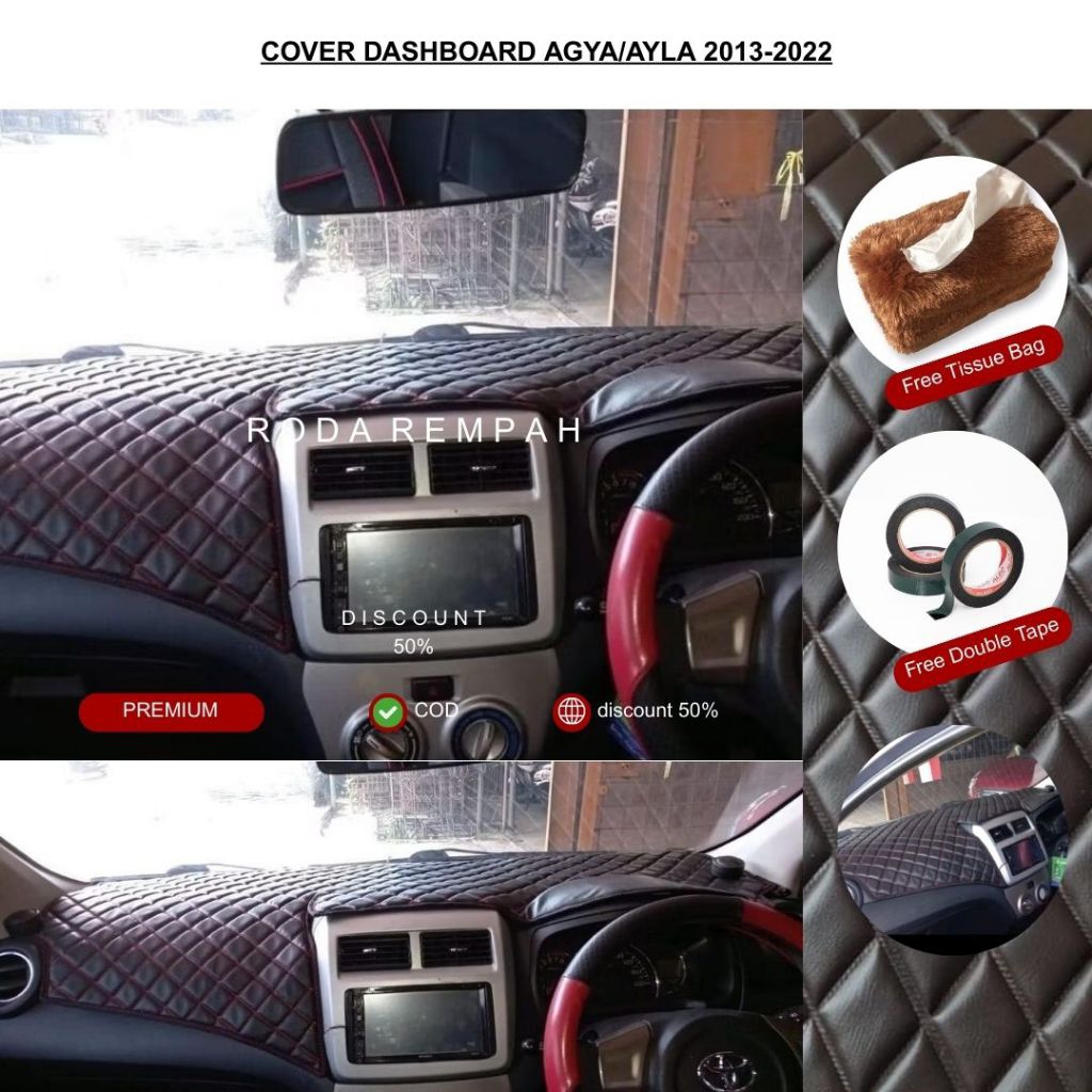 Pelindung Dashboard Mobil Agya Ayla 2013-2022 Aksesoris Dashboard Mobil Kulit Sintetis Free Double