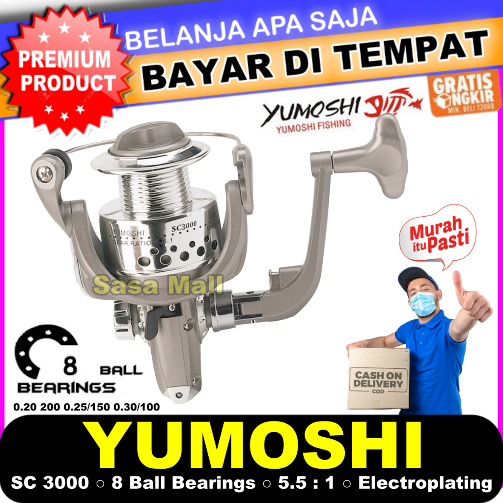 Reel Yumoshi SC 3000 Gulungan Pancing Memancing 8 Ball Bearing Series Electroplating Fishing Reel 8B