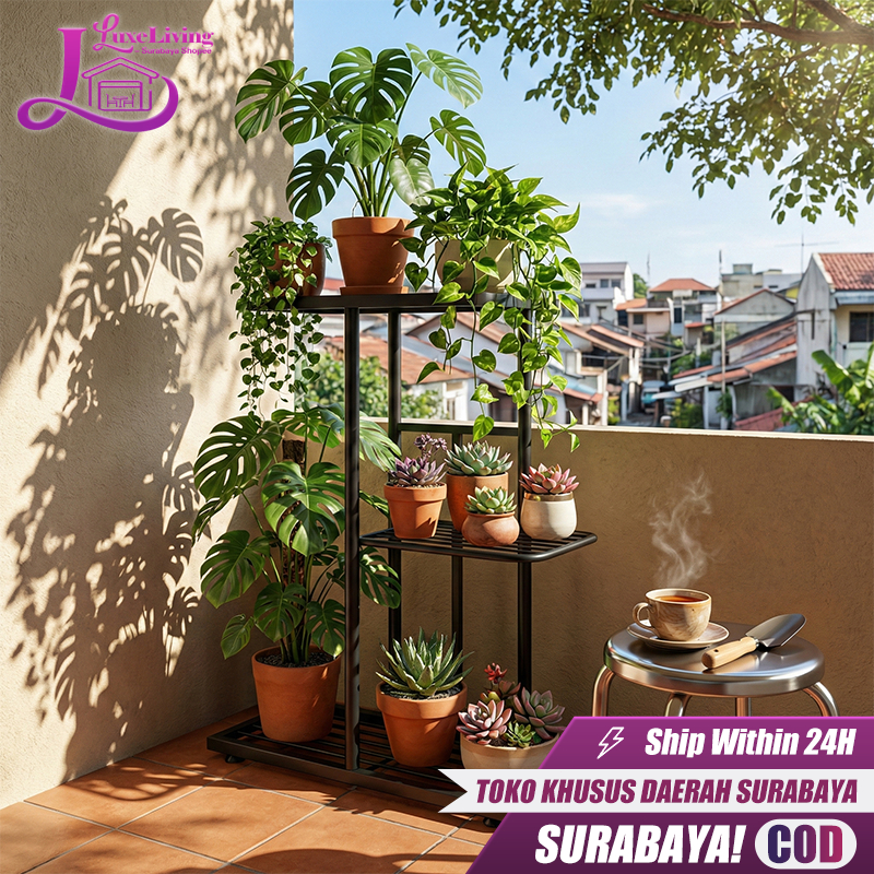 [Dikirim dari lokal Surabaya] Rak Tanaman Bunga Besi Susun Rak Pot Bunga Dekorasi Rumah Rak Bunga Be