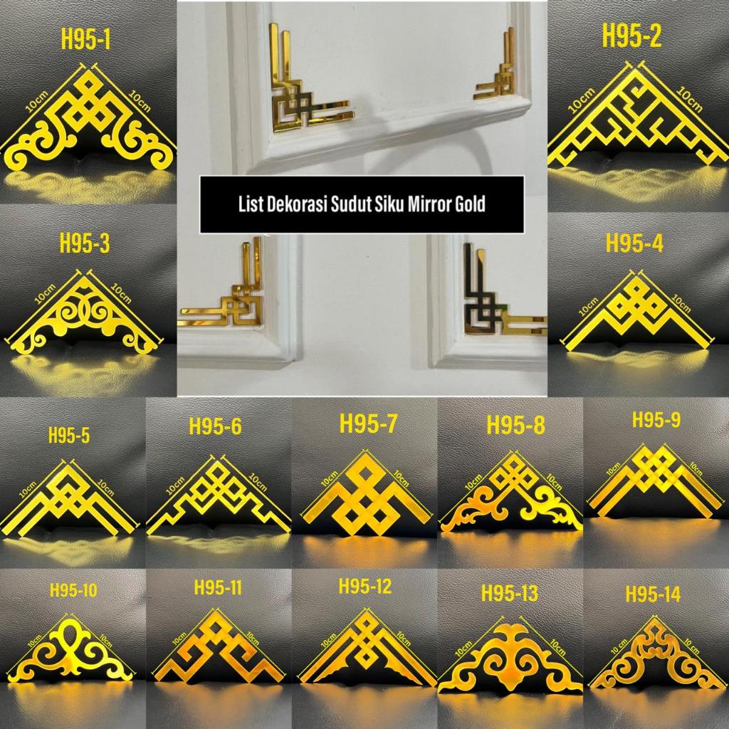 KM List Mirror Wall Sticker Gold Dekorasi Sudut Siku Stiker Dekorasi Motif Strip Hairline Dekor List