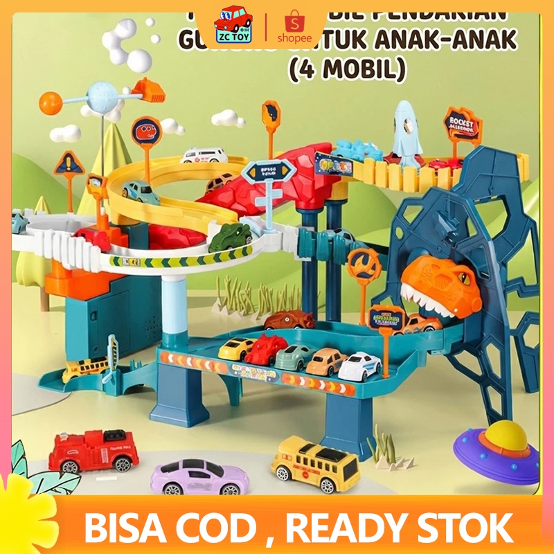 ZCTOY mainan rel kereta api area Yamashiro Set Rel Kereta Api Musik Lampu dengan 4 Mobil