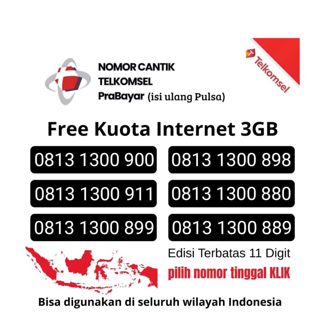 Kartu Perdana Nomor Cantik Telkomsel 11 Digit Bonus Kuota 3GB Support 5G #M1