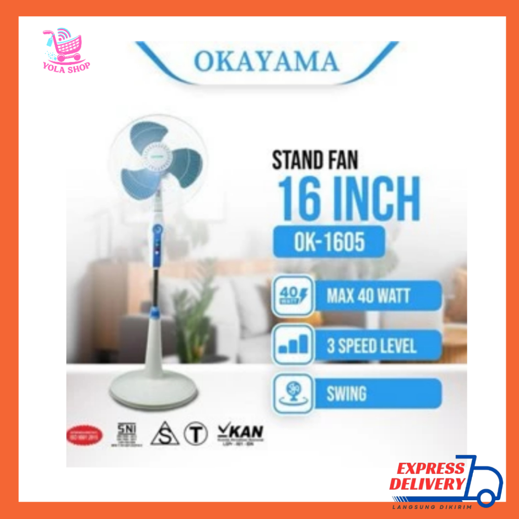 KIPAS ANGIN BERDIRI STANDFAN 16 INCH OKAYAMA OK-1605