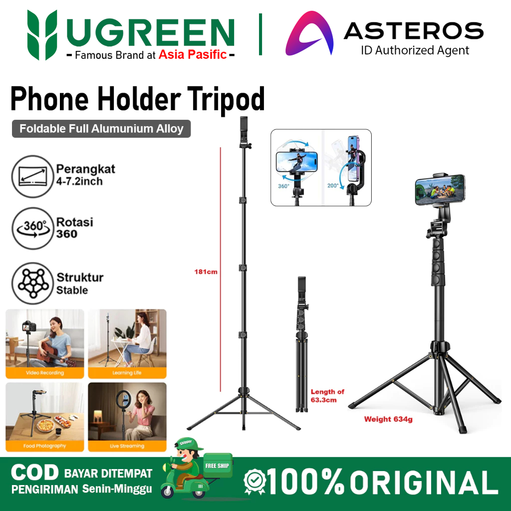 UGREEN Tongsis Tripod Lipat Universal iPhone Samsung For Selfie Vlog Live Tiktok Stand Holder 170cm