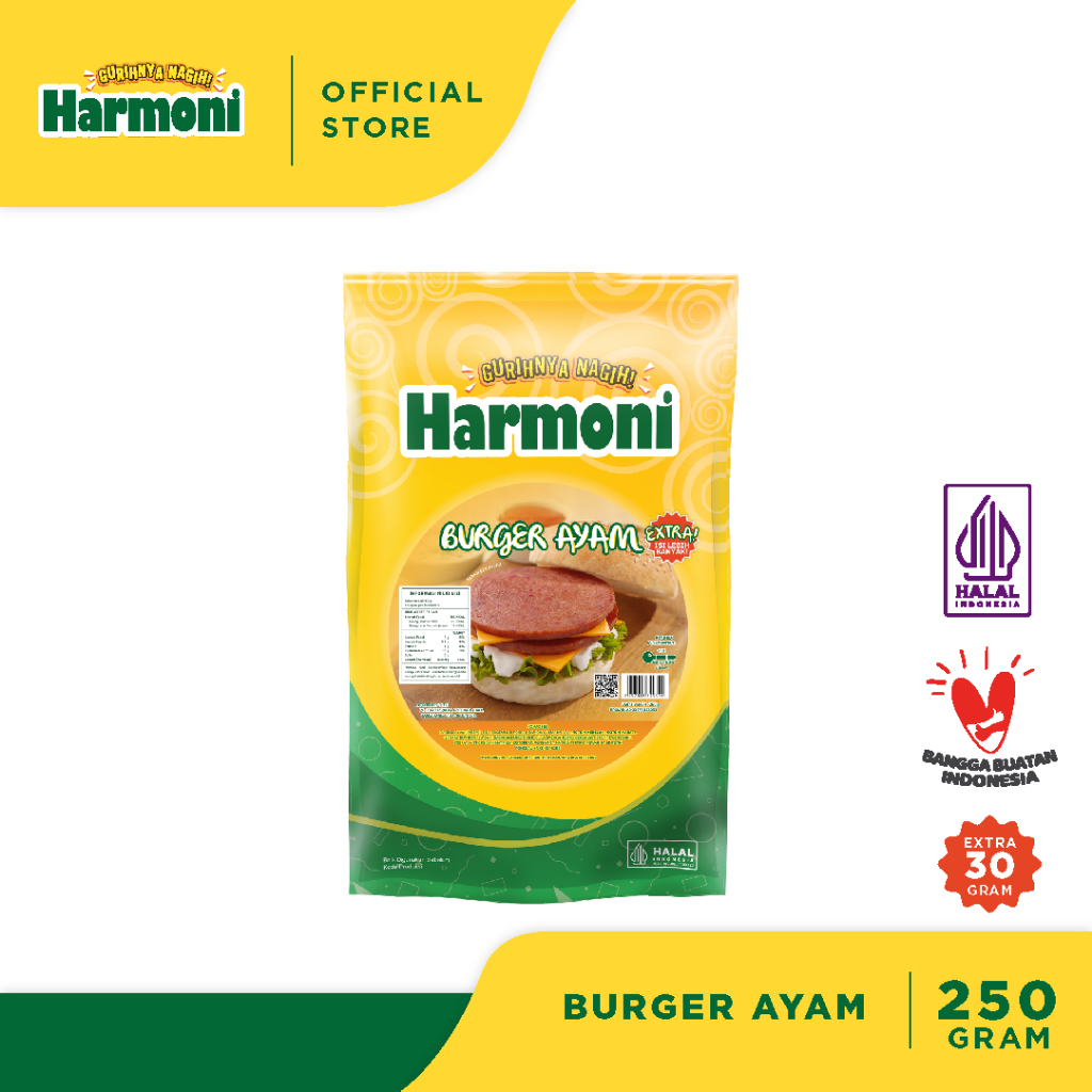 Burger Ayam Harmoni 250(+30) gr | Daging Burger Frozen Halal & BPOM