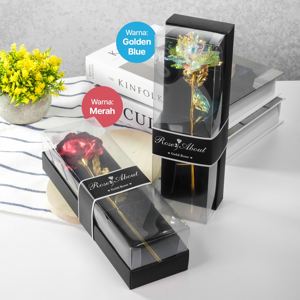 Bunga Mawar Dekorasi Material Plastik, Lapisan Gold Foil cocok untuk hadiah