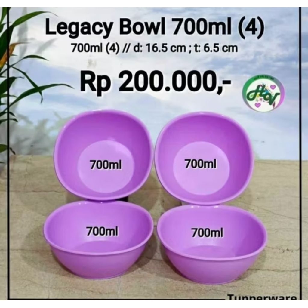 Legacy bowl lilac tupperware kapasitas 700 ml
