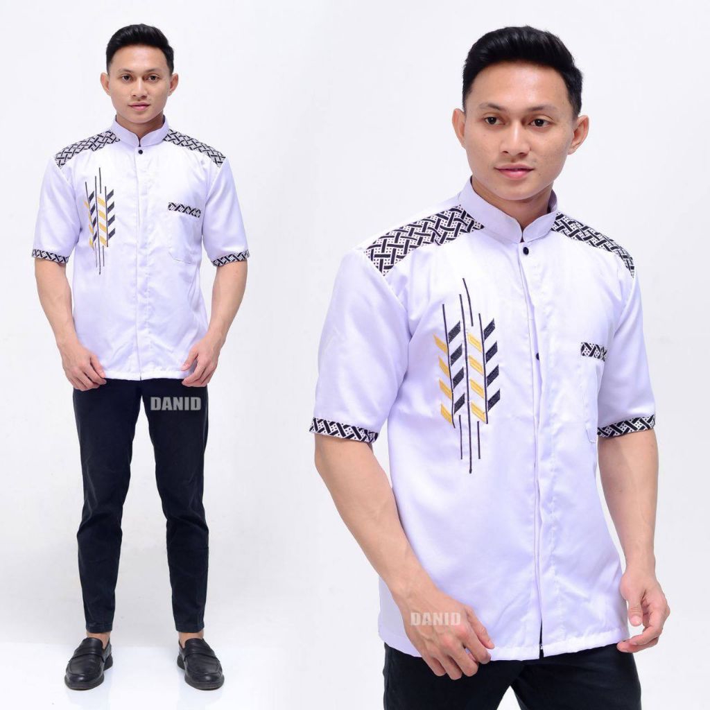 baju koko bordir lengan pendek kombinasi batik terbaru koko premium stylish