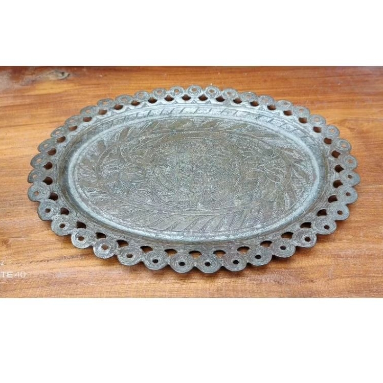 piring Kuningan ukir lawas antik jadul vintage