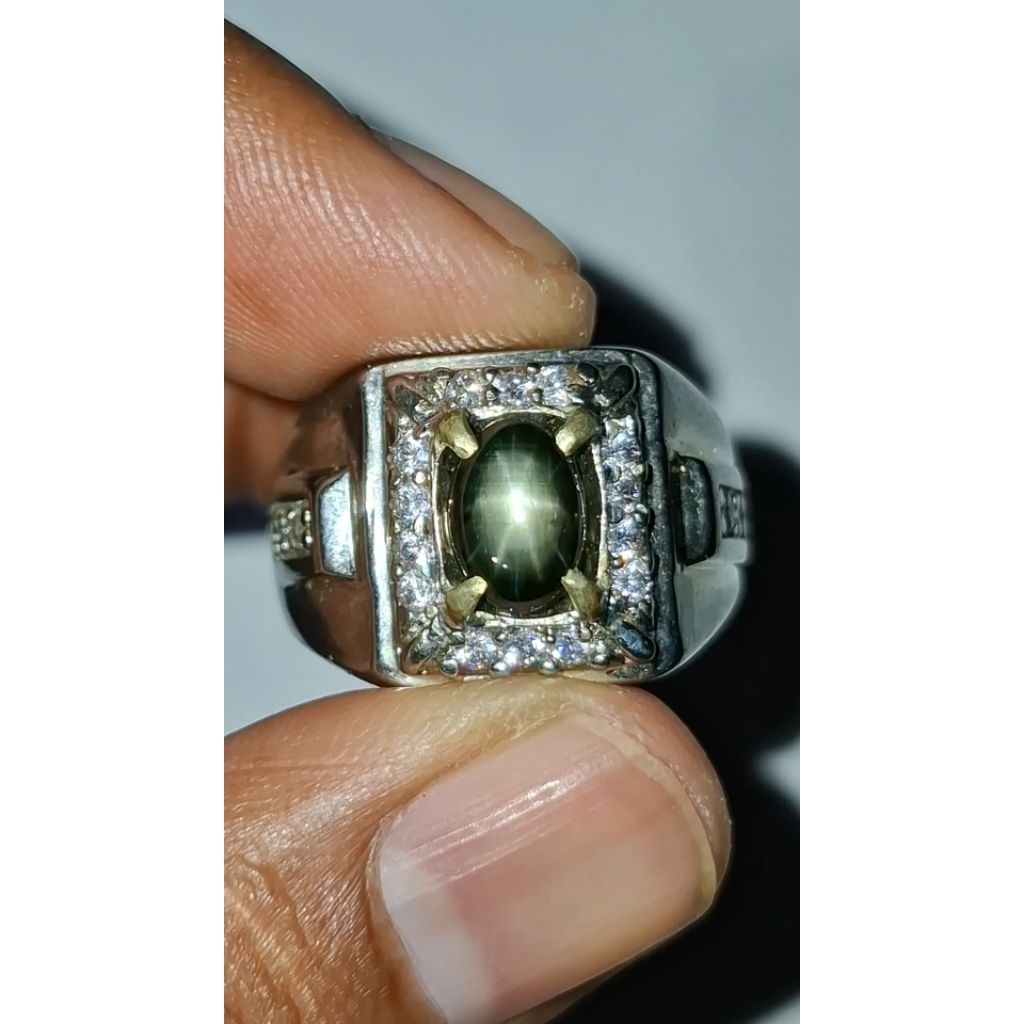 NATURAL BLACK SAPPHIRE STAR RING ALPAKA SUPER