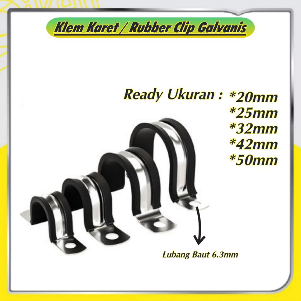 Klem Karet / Rubber Clip Galvanis 20 25 32 42 50mm Klem Pipa Insulator Klem Pipa Knalpot