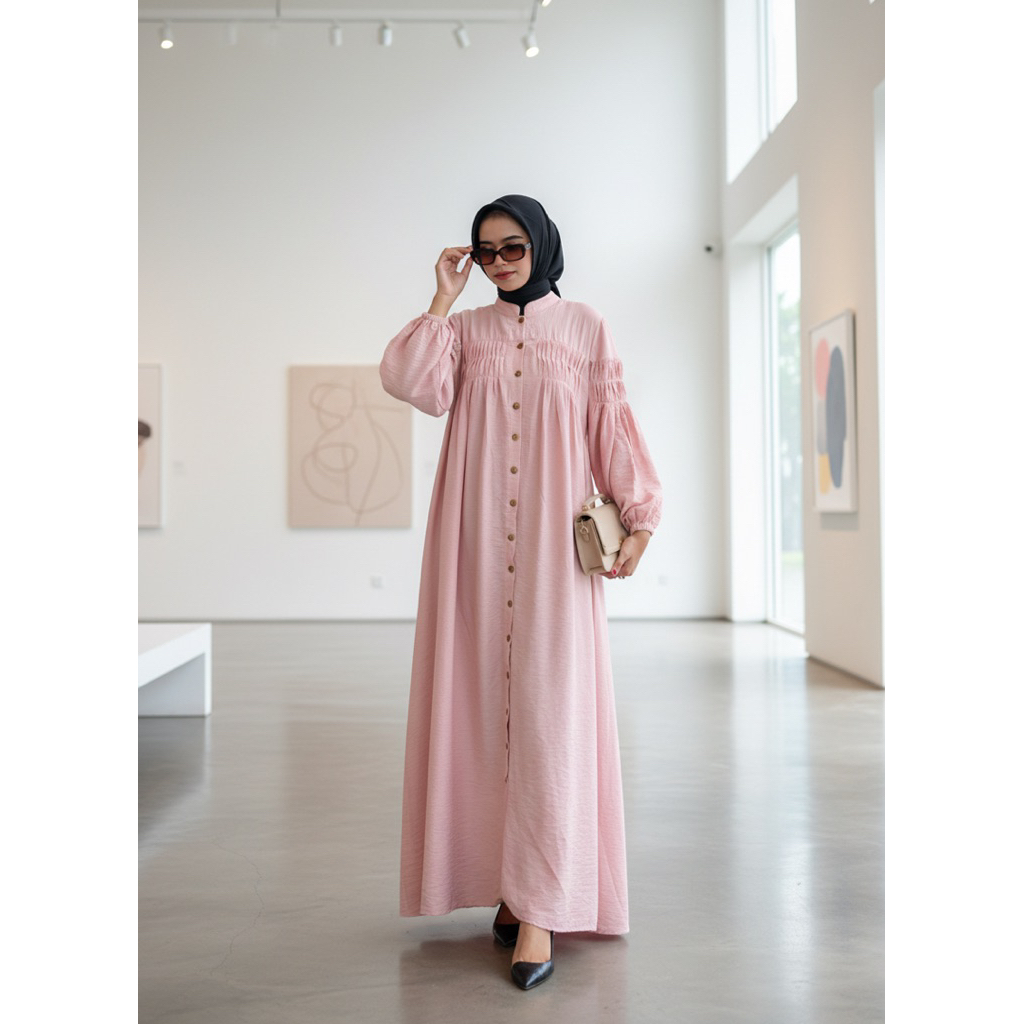DIDEN GO Gamis Premium Polos Greysha Dress ala Vintage Full Kancing