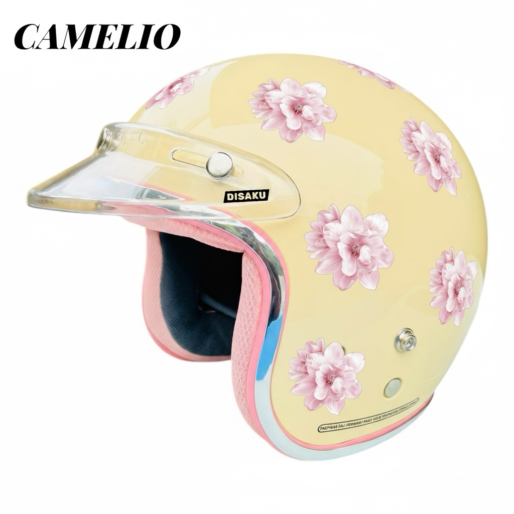 Helm Bogo Camellio Motif Bunga Cream Pink Wanita Hijab & Non Hijab SNI