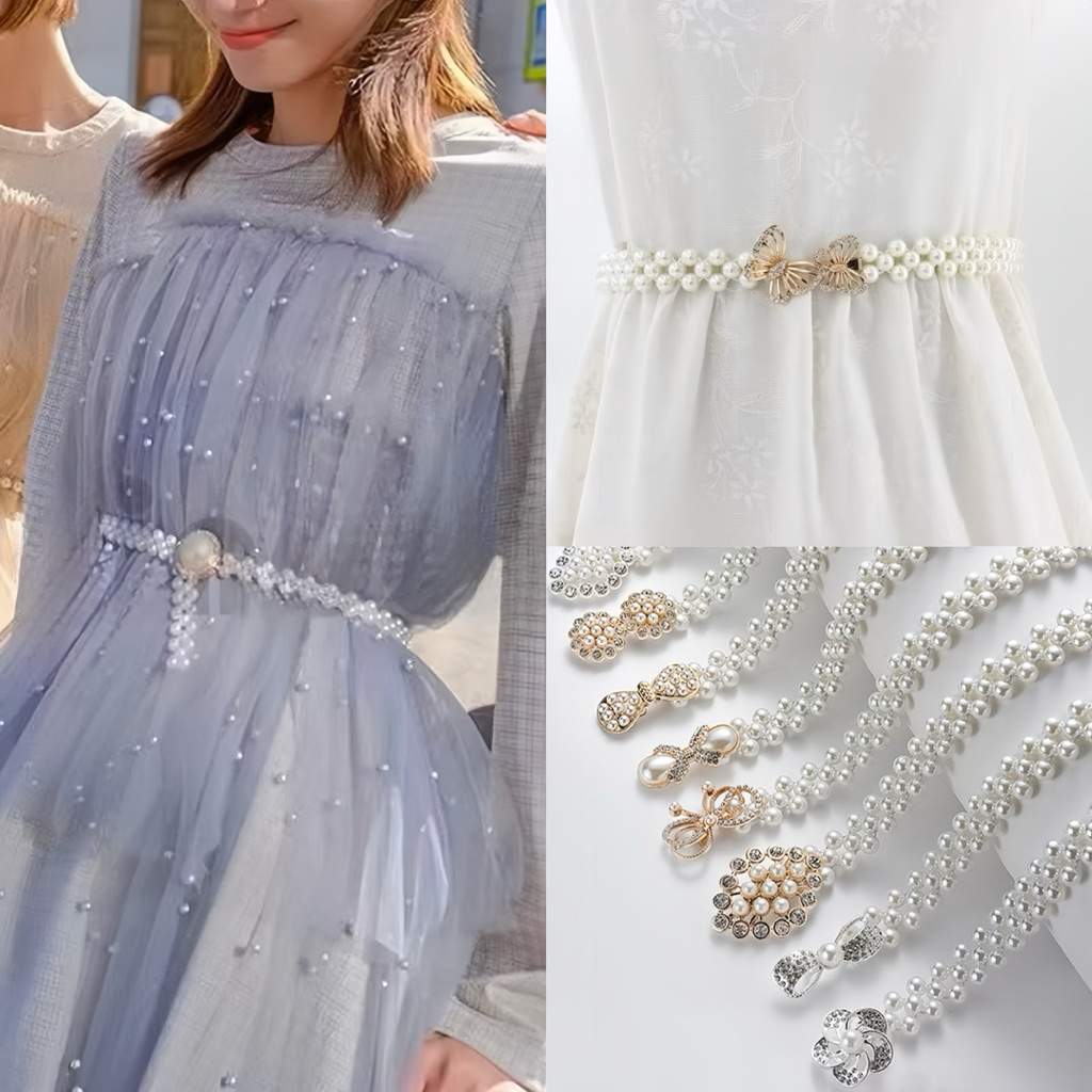 Ikat Pinggang Full Mutiara Imitasi Terbaru Style Women Pearl Belt - Gesper Mutiara