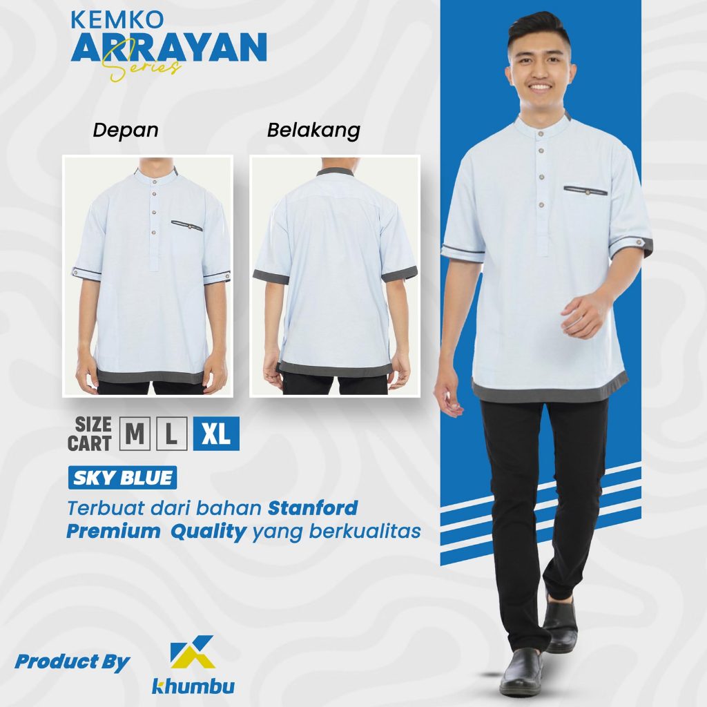 Kemko Premium Pria Lengan Pendek Arrayan Warna PASTEL SKY BLUE Bahan Stanford Adem Nyaman Di Pake