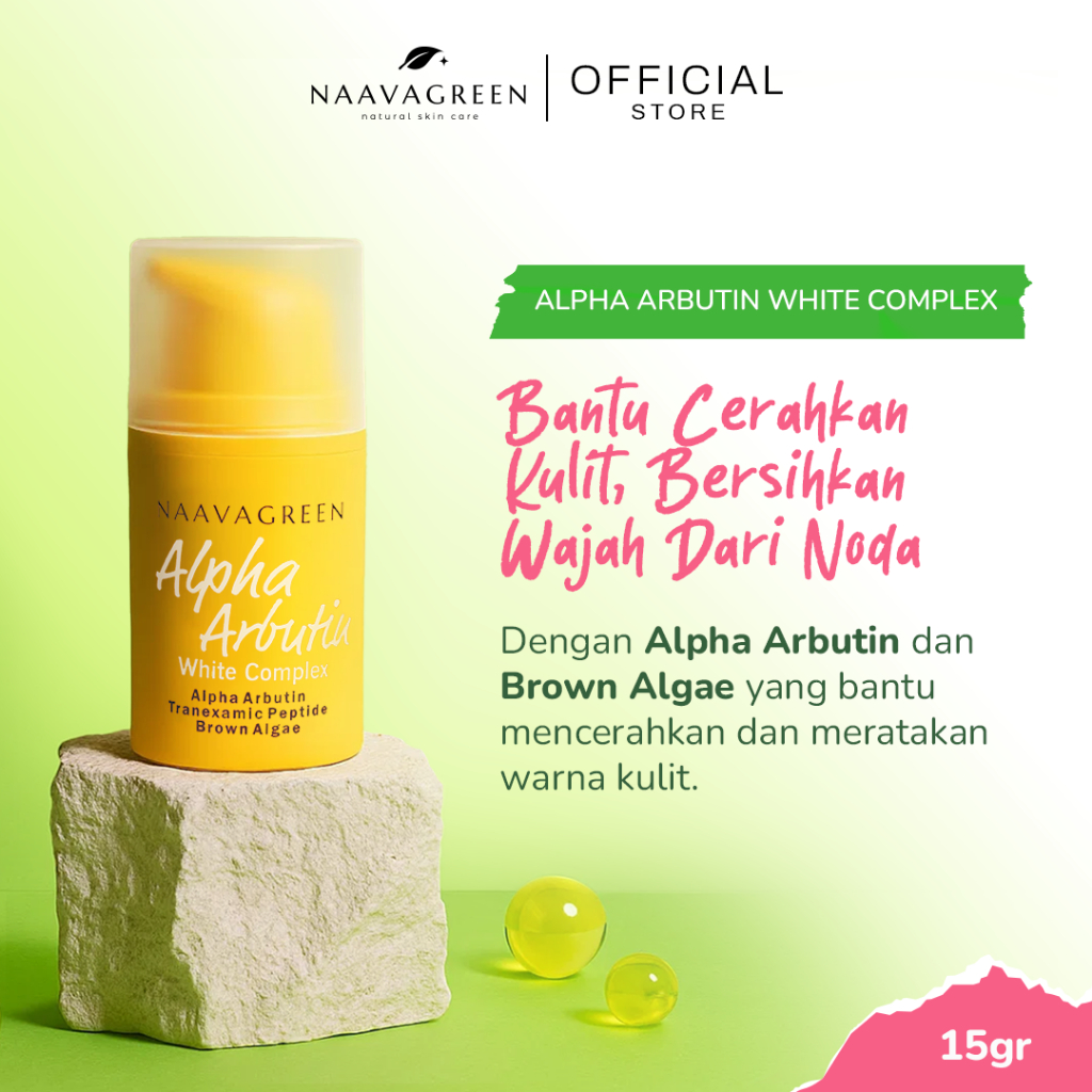 Naavagreen Alpha Arbutin Serum - Mencerahkan Wajah, Menyamarkan Flek Hitam & Kulit Kusam