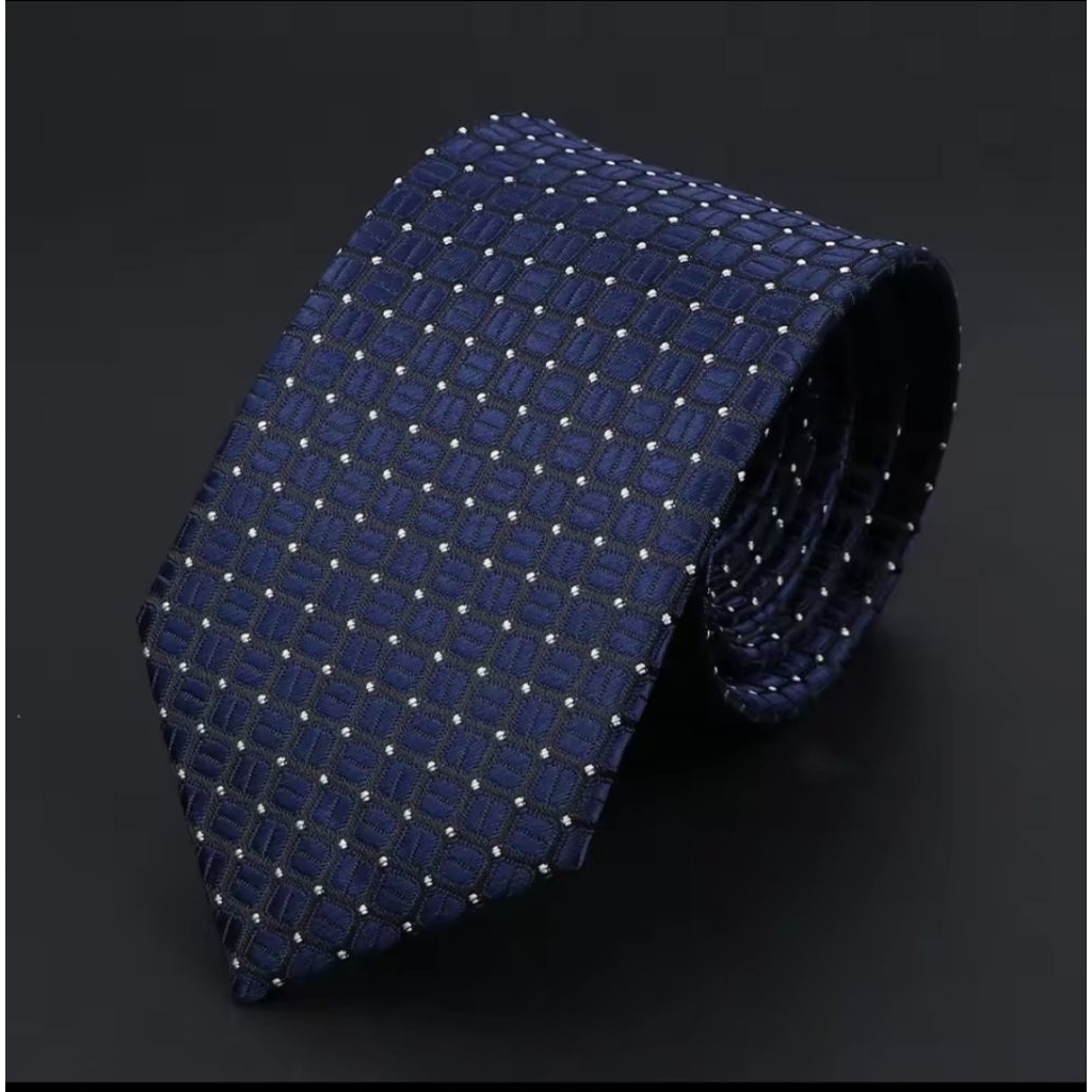 dasi panjang long tie pria dewasa navy biru dongker dark blue stars dot medium 3 inch lebar 7.5cm da