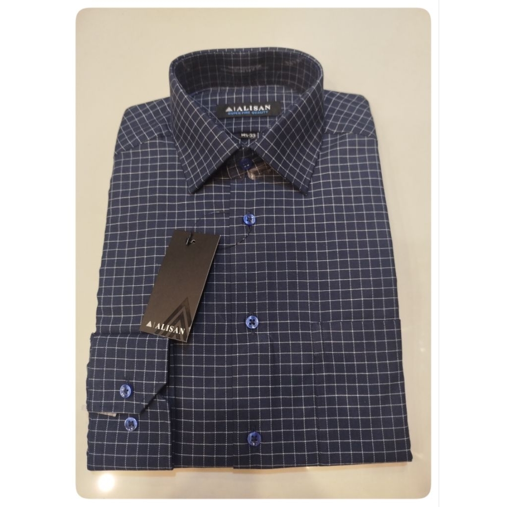 Kemeja Alisan Motif Salur/Kotak Lengan Panjang Reguler