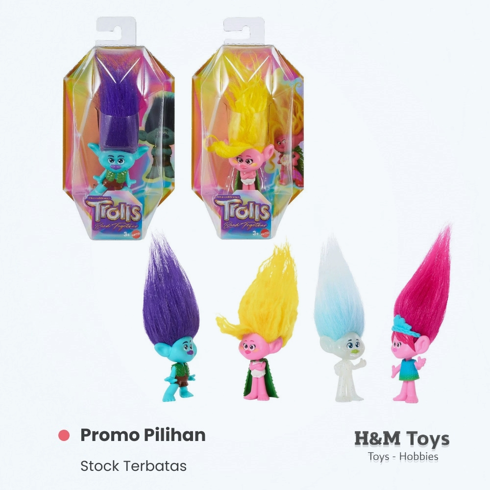 Trolls Band Together Original Mattel - Mini Figure Trolls Rambut Panjang | Kids Toy & Collectible