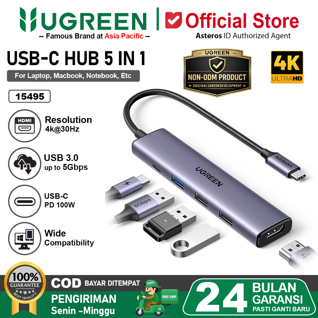 UGREEN Hub Type C to HDMI 4k 30Hz USB 3.0 PD 100w Fast Charging 15495