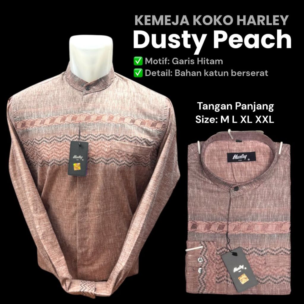 kemeja Koko kemko Harley original terbaru lengan panjang warna peach baju muslim terbaru