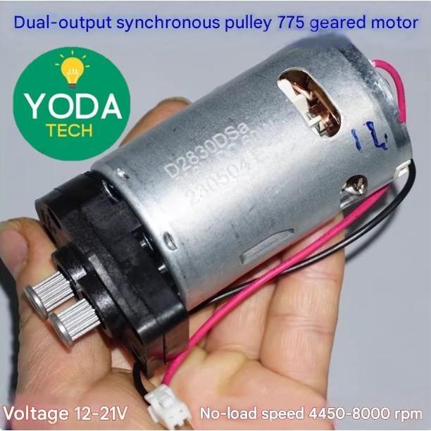 Dinamo Motor DC 775 Gearbox High Speed dengan Dual Output Synchronous Shaft/ Pulley (775DX)