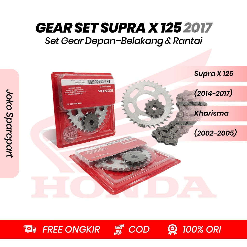 GEAR SET+ RANTAI ORIGINAL KPH HONDA KARISMA, SUPRA X 125, GEAR SET SUPRA X 125, ORIGINAL KPH