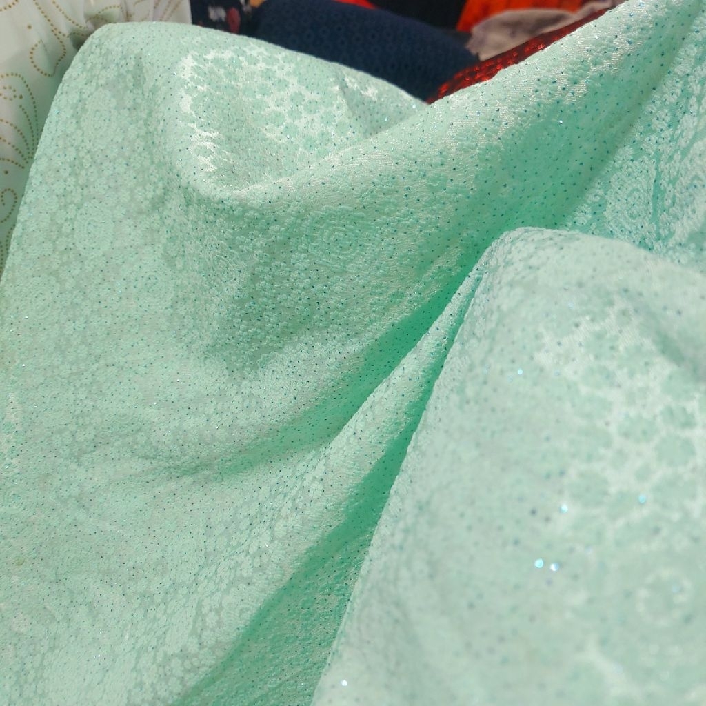 kain jaguard emboss timbul - kain jaguard premium  - kain jaguard motif timbul ( hijau mint)