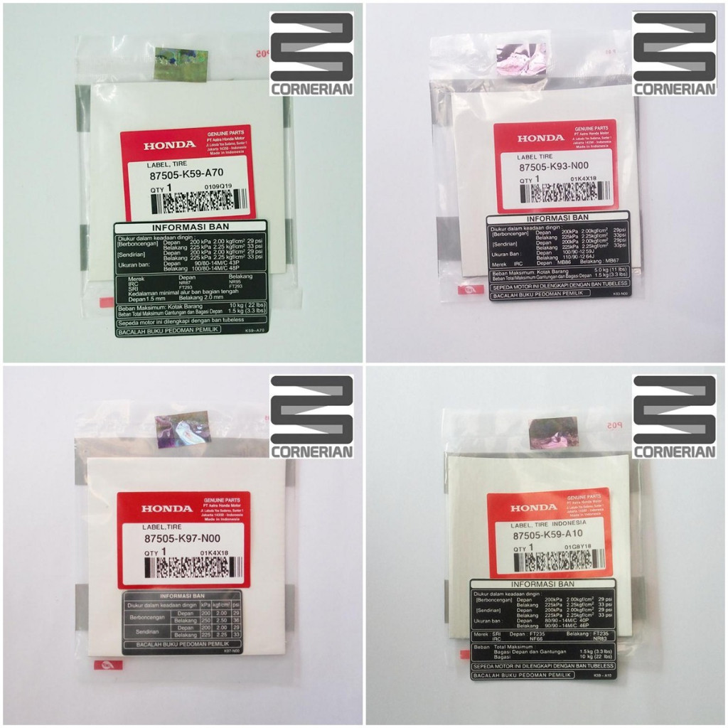 [ 75 CORNER ] Honda PCX Vario ADV Beat Scoopy Label Tire Stiker Tekanan Angin Informasi Ban Motor