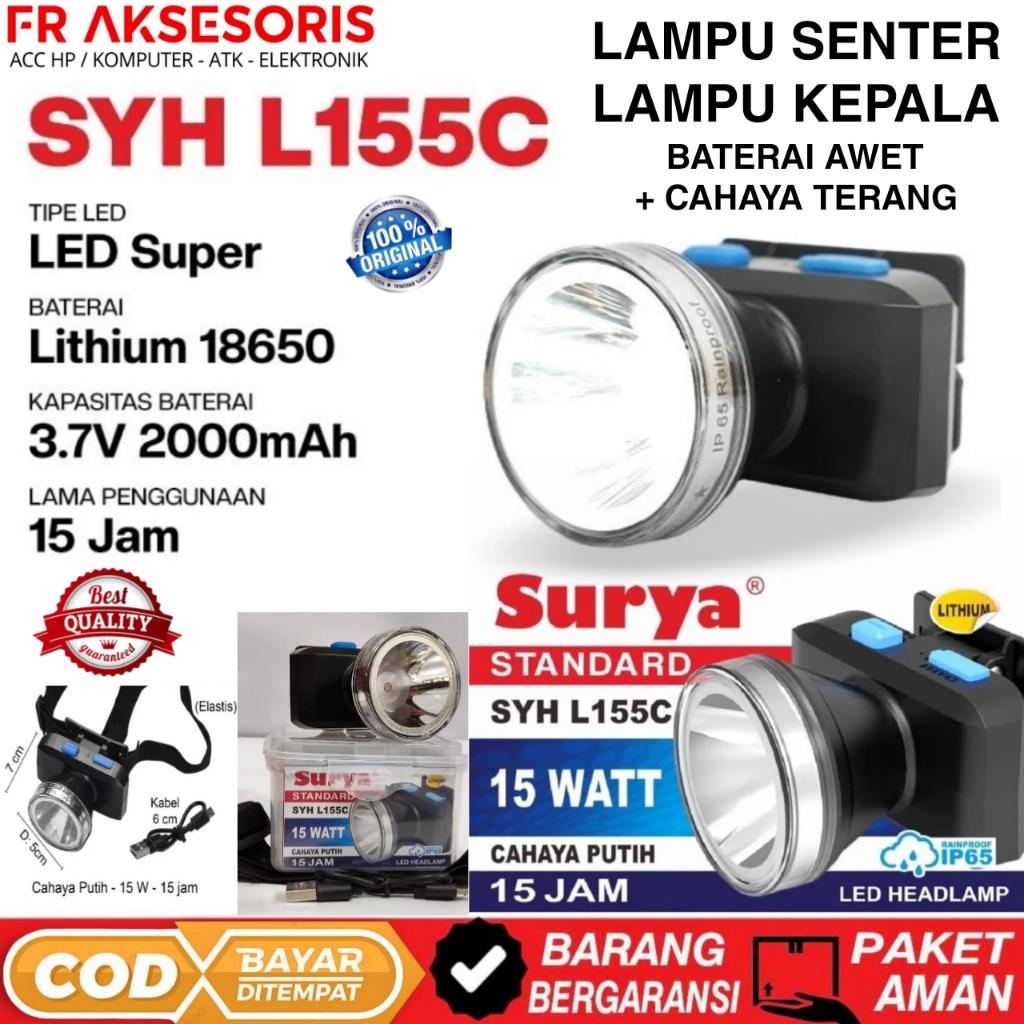 Senter Kepala TERANG LAMPU SENTER Surya SYH L155C 15 Watt Tahan Air Water Resistance SURYA SYH L155 