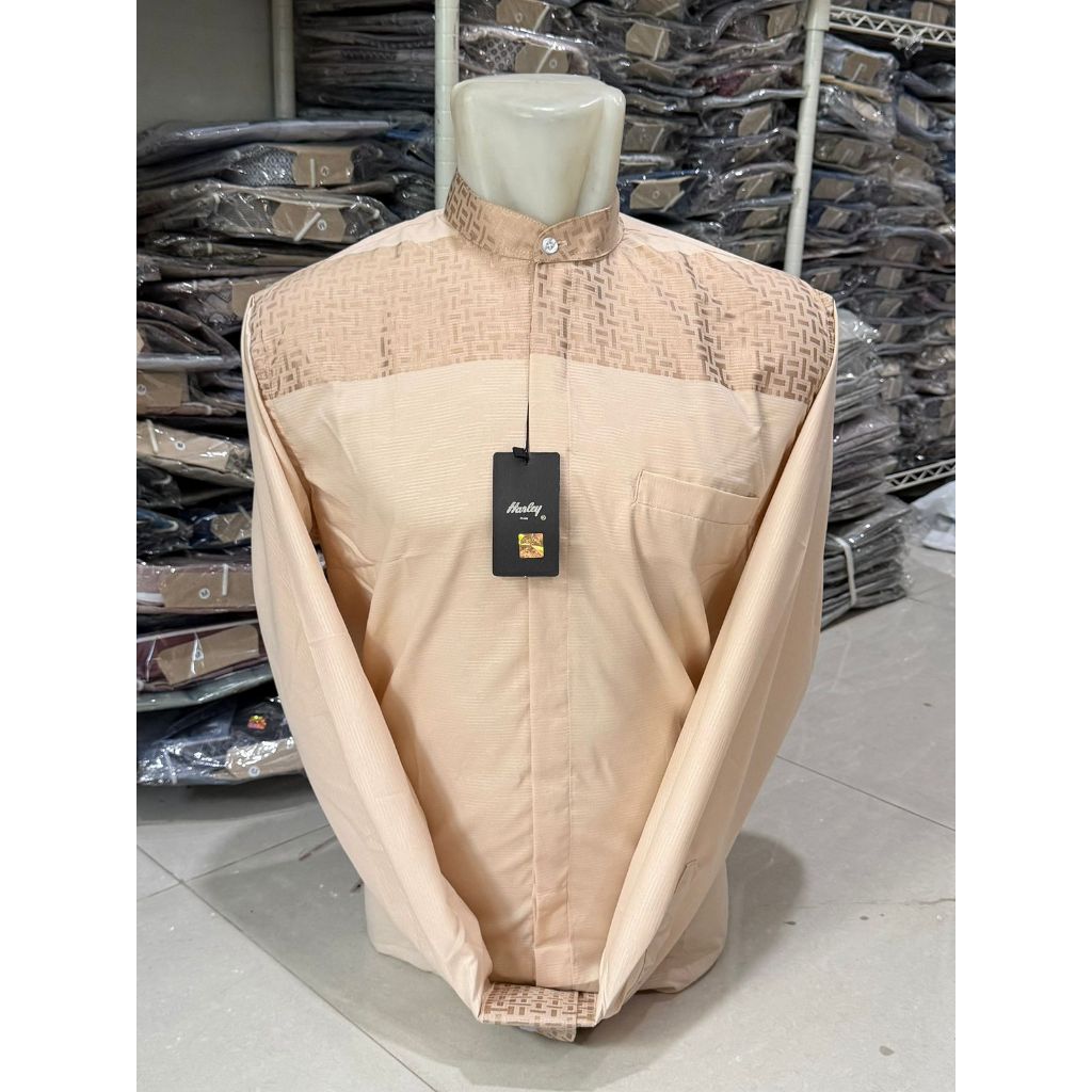 kemeja Koko kemko Harley original terbaru lengan panjang warna krem cream baju muslim terbaru
