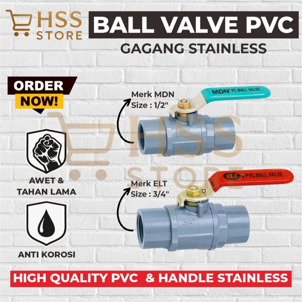 Ball Valve PVC Gagang Stainless / Ball Valve Pvc Handle Stainless / Stop Kran Air PVC Handle Stainle