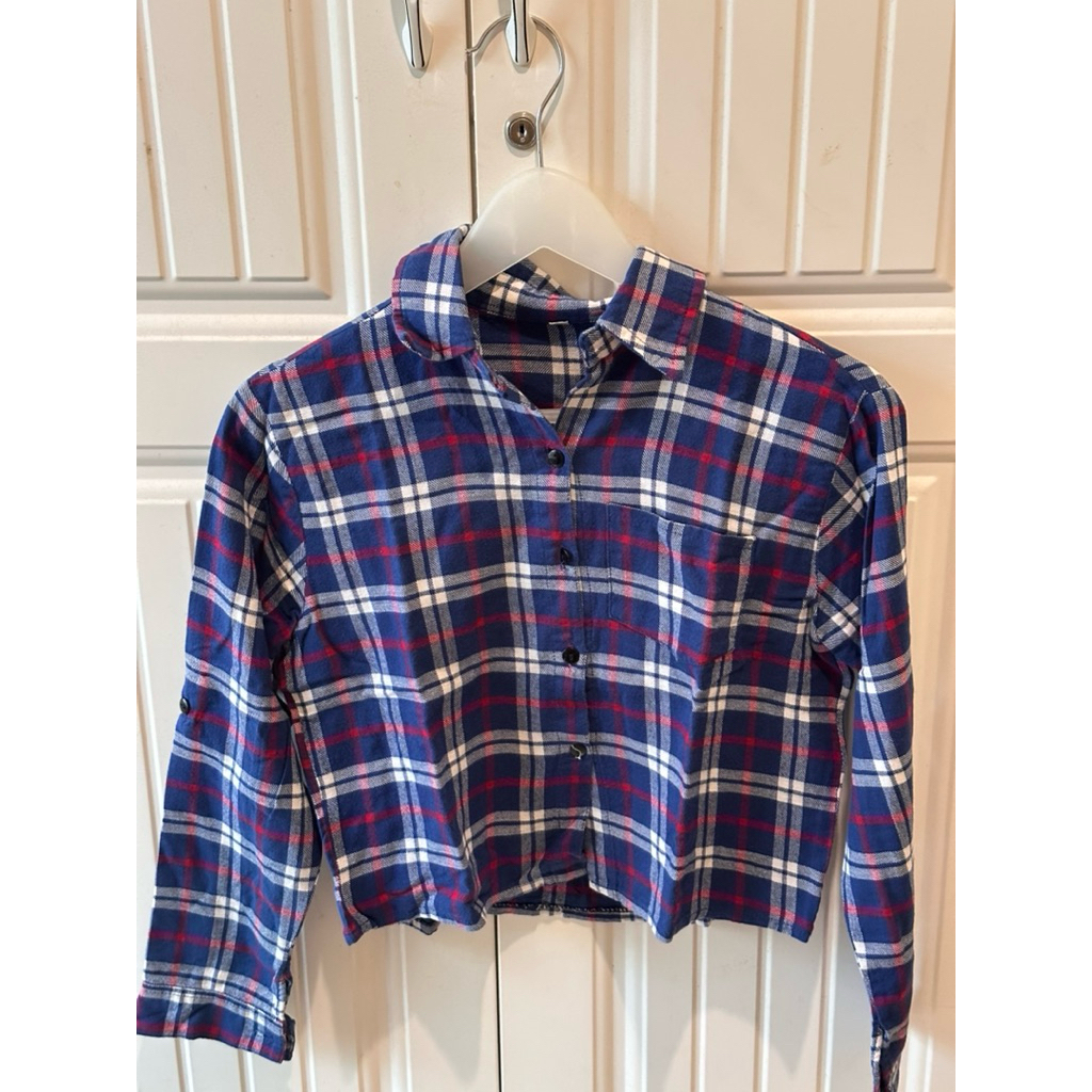 Blue Flannel Crop Tee