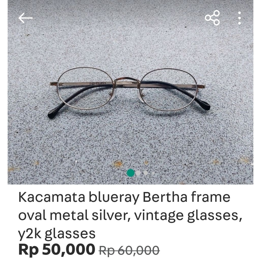 Kacamata blueray Bertha frame oval metal silver, vintage glasses, y2k glasses