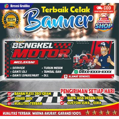 spanduk bengkel motor /spanduk bengkel custom / spanduk racing / spanduk bengkel motor balap/spanduk