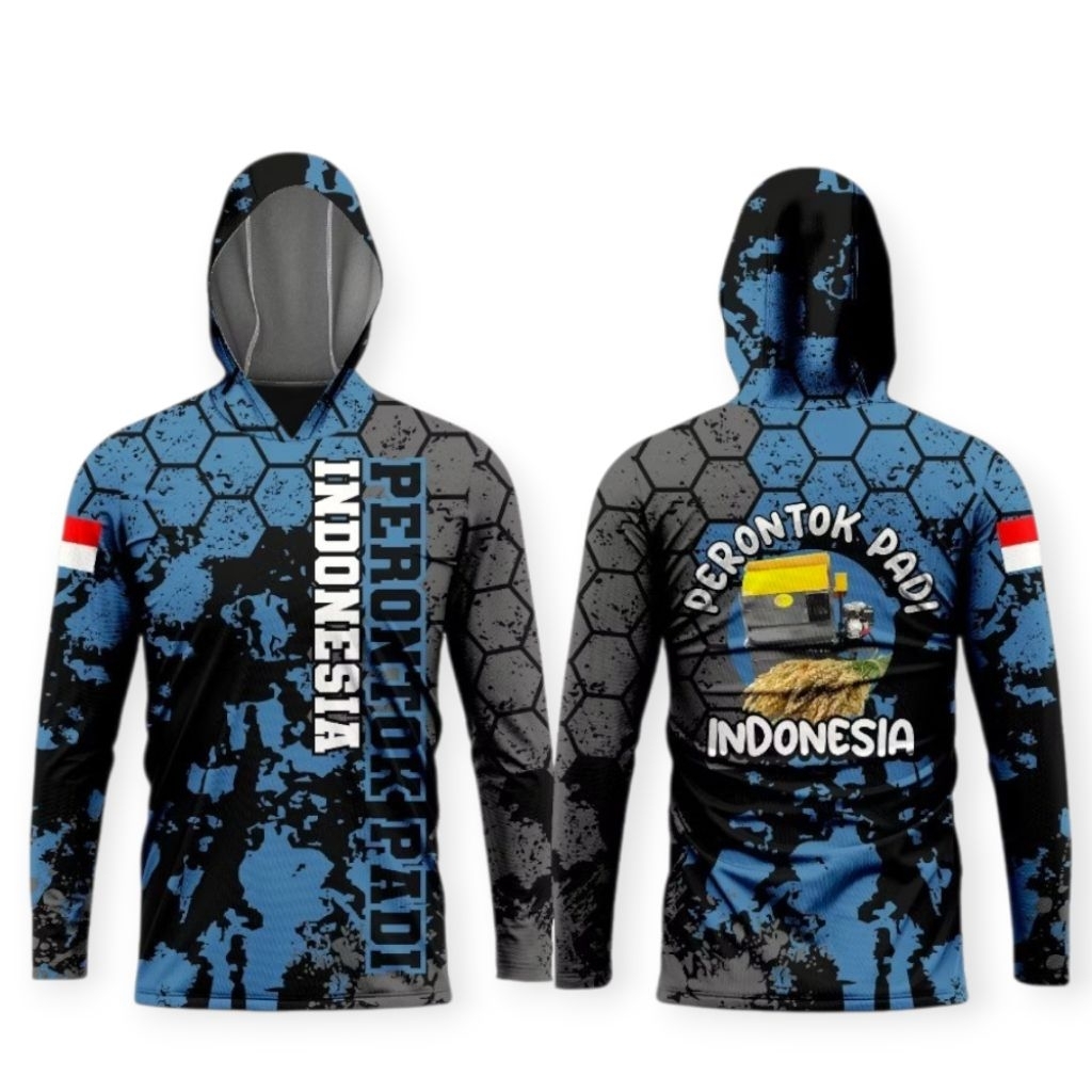 Baju Jersey Kaos Petani Perontok Padi Lengan Panjang Kupluk Adem