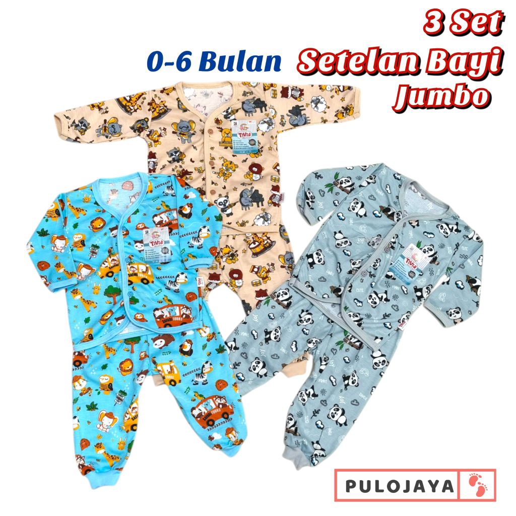 3 Set Setelan Bayi Tivia 0 - 6 Bulan Baju bayi newborn panjang pendek baru lahir kancing depan