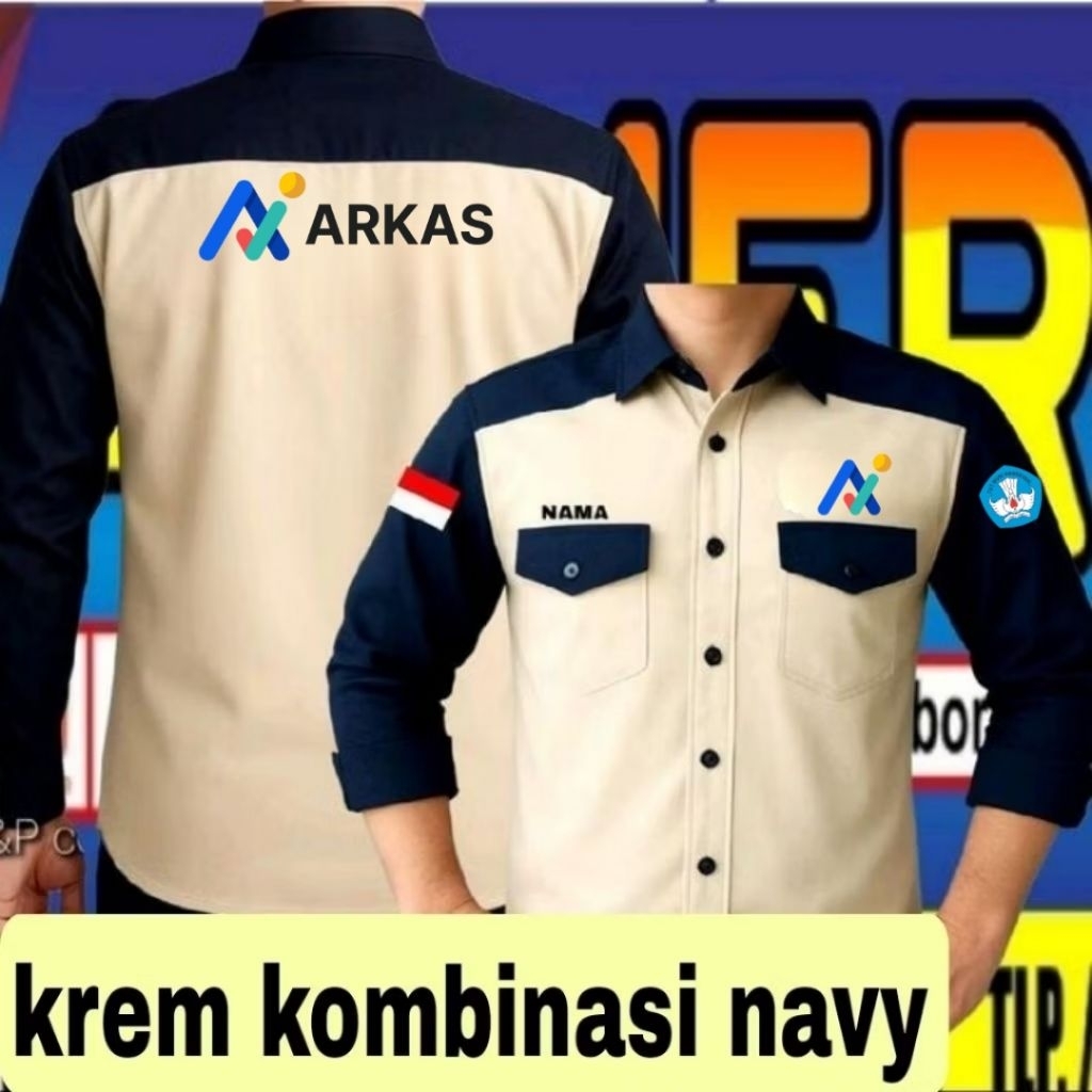 krem kombinasi navy full bordir kemeja ARKAS baju ARKAS seragam arkas Pdh ARKAS kemeja kerja ARKAS b